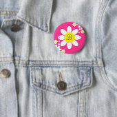 Cute Hot Pink en White Daisy Single Initiaal Ronde Button 5,7 Cm (In situ)