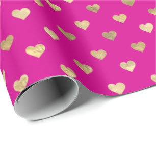 Cute Hot Pink Gold Hearts Patroon   Cadeaupapier