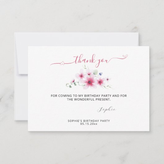 Cute Hot Pink kan Waterverf Girl Birthday drijven Bedankkaart (Voorkant)