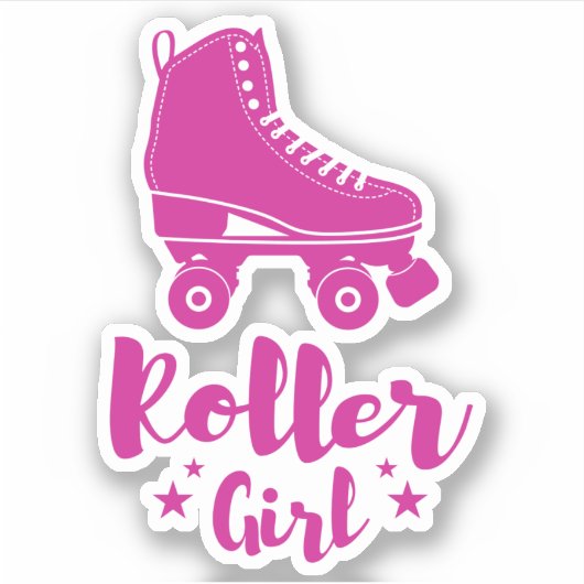 Cute Hot Pink Roller Girl Schaats Fun Stars Sticker (Voorkant)