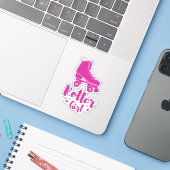 Cute Hot Pink Roller Girl Schaats Fun Stars Sticker (Laptop met iPhone)