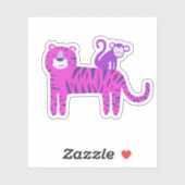 Cute Hot Pink Tiger en Paarse aap op de achterkant Sticker (Vel)