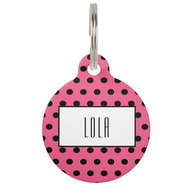 Cute Hot roze & Black polka dot Huisdierpenning (Voorkant)