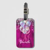 Cute hot roze faux zilveren glitter ballon monogra bagagelabel (Voorkant (verticaal))