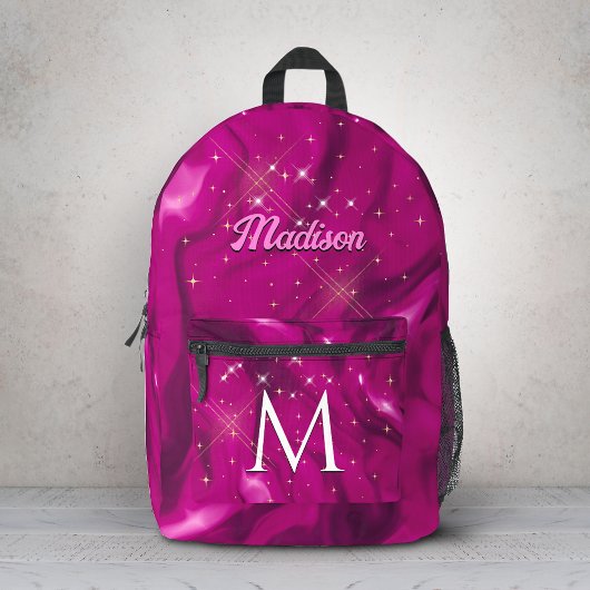 Cute hot roze faux zilveren glitter ballon monogra bedrukte rugzak