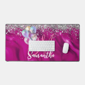 Cute hot roze faux zilveren glitter ballon monogra bureaumat (Keyboard & Muis)