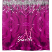 Cute hot roze faux zilveren glitter ballon monogra douchegordijn (Voorkant)