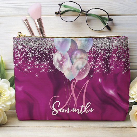 Cute hot roze faux zilveren glitter ballon monogra etui