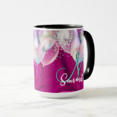 Cute hot roze faux zilveren glitter ballon monogra mok (Voorkant rechts)