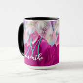 Cute hot roze faux zilveren glitter ballon monogra mok (Voorkant links)