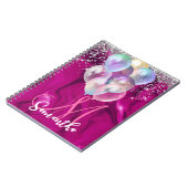 Cute hot roze faux zilveren glitter ballon monogra notitieboek (Linkerzijde)