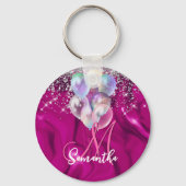 Cute hot roze faux zilveren glitter ballon monogra sleutelhanger (Voorkant)