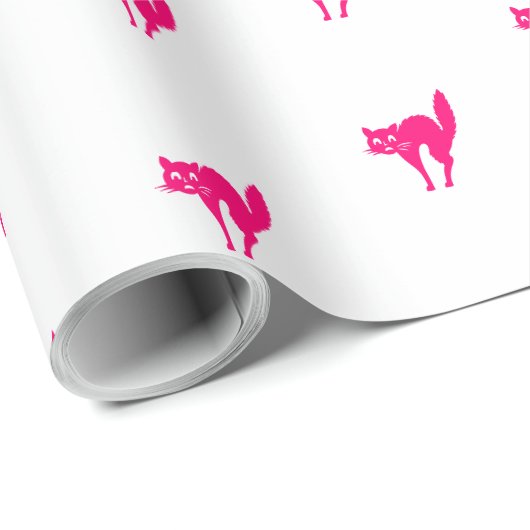 Cute hot-roze fuchsia white cat Patroon gift Cadeaupapier (Rol Hoek)