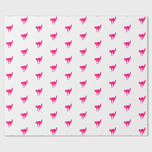 Cute hot-roze fuchsia white cat Patroon gift Cadeaupapier (Vlak)