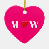 Cute hot roze rood hart aangepast monogram keramisch ornament (Voorkant)