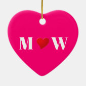Cute hot roze rood hart aangepast monogram keramisch ornament (Achterkant)