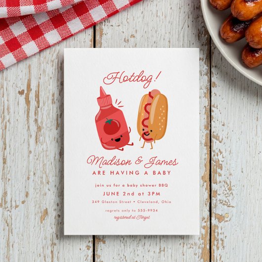 Cute Hotdog Picnic Baby BBQ Red Baby shower Kaart