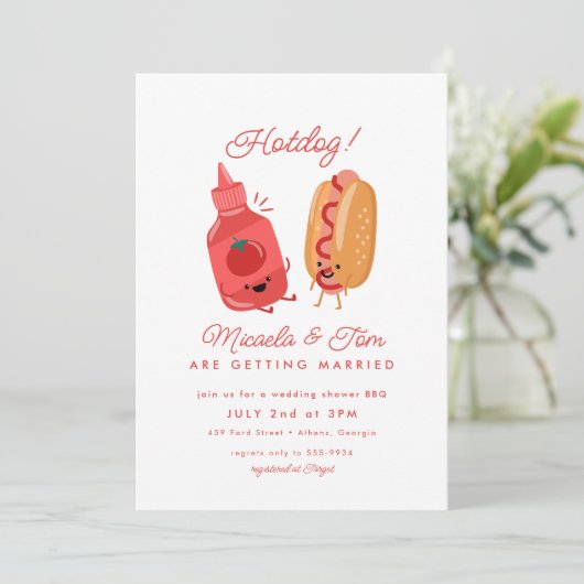 Cute Hotdog Picnic Red BBQ Couples Vrijgezellenfee Kaart (Staand voorkant)