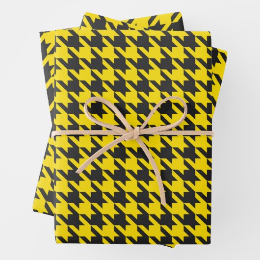 Cute Houndstooth Check Pattern Yellow and Black Inpakpapier Vel (In situ)