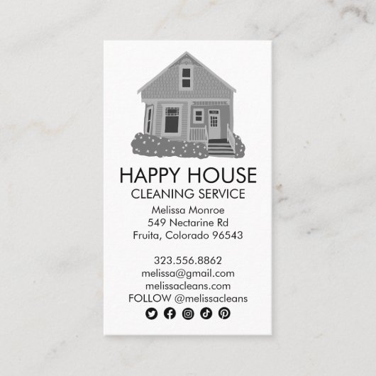 Cute House Cleaning Home Services Social Icons Visitekaartje (Voorkant)