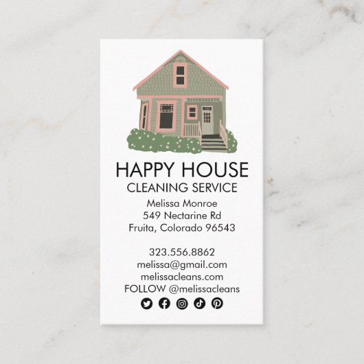 Cute House Cleaning Home Services Social Icons Visitekaartje (Voorkant)