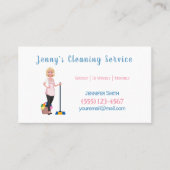 Cute House Cleaning Maid with Broom Service Visitekaartje (Voorkant)