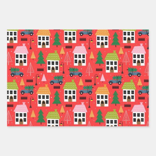 Cute House Theren Kerstmis Pattern Inpakpapier Vel (Voorkant 2)