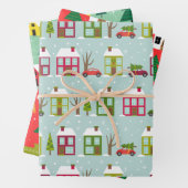 Cute House Theren Kerstmis Pattern Inpakpapier Vel (In situ)