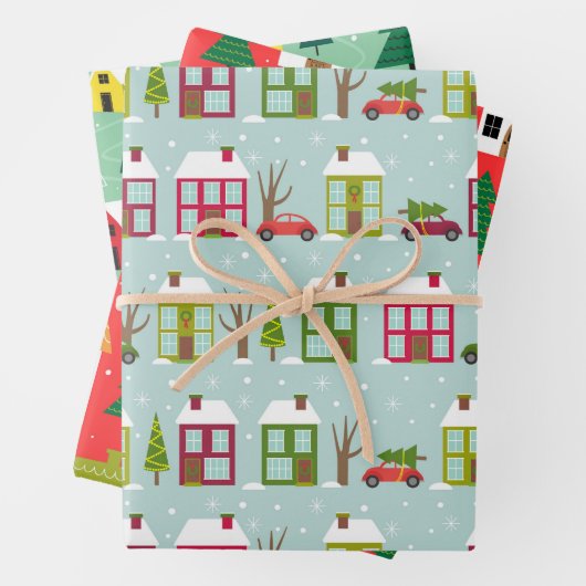 Cute House Theren Kerstmis Pattern Inpakpapier Vel (In situ)