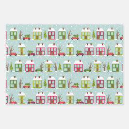 Cute House Theren Kerstmis Pattern Inpakpapier Vel