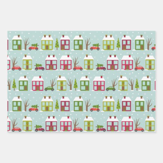 Cute House Theren Kerstmis Pattern Inpakpapier Vel (Voorkant)