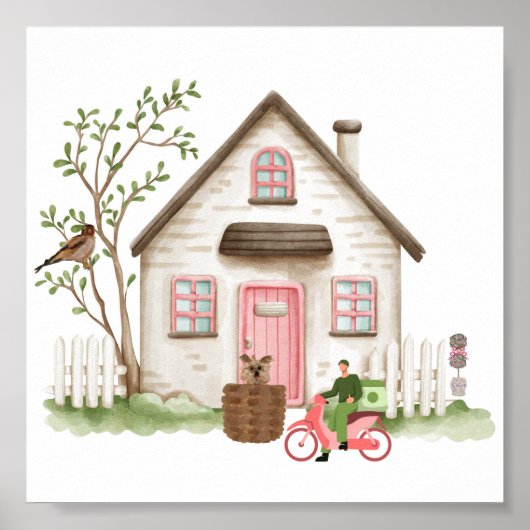 Cute House Yorkie Kunstprint poster (Voorkant)