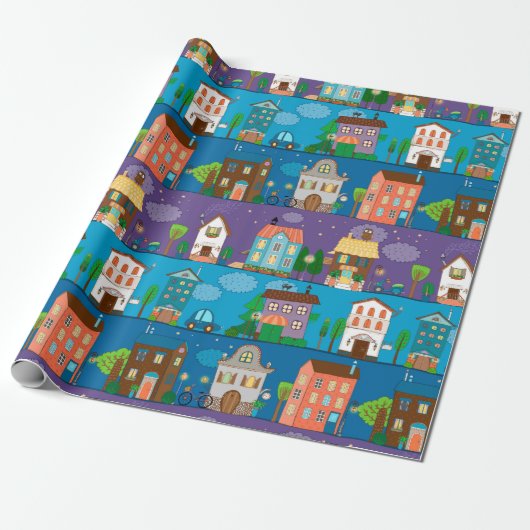 Cute Houses Cadeaupapier (Uitgerold)