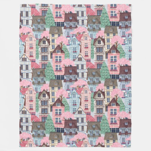 Cute Houses Fleece Blanket (Voorkant)
