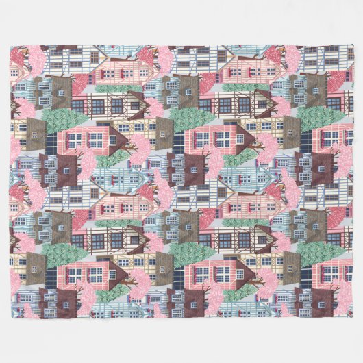 Cute Houses Fleece Blanket (Voorkant (Horizontaal))