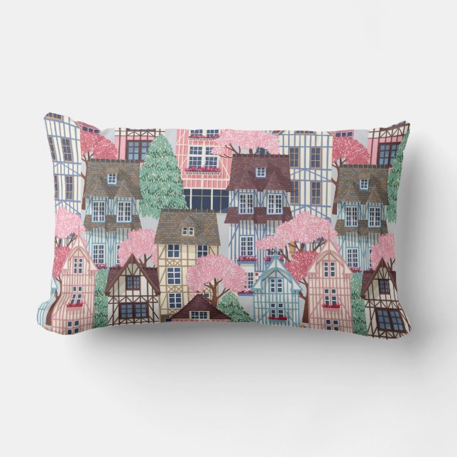 Cute Houses Lumbar Pillow Kussen (Voorkant)
