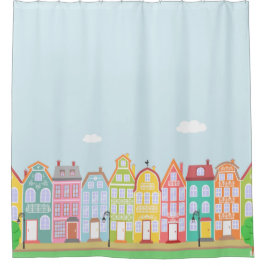 Cute Houses Medieval Town Shower Curtain Douchegordijn