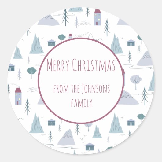 Cute Houses Pastel Colors Winter Pattern Ronde Sticker (Voorkant)