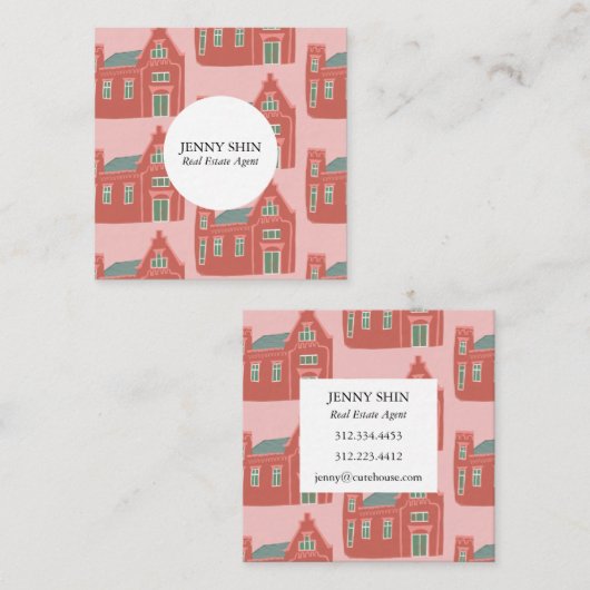 Cute Houses Real Estate Agent Broker Realtor Lease Vierkante Visitekaartje (Voorkant / Achterkant)
