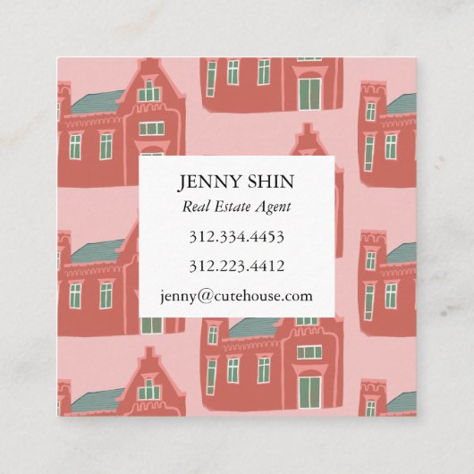 Cute Houses Real Estate Agent Broker Realtor Lease Vierkante Visitekaartje (Achterkant)