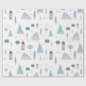 Cute Houses Trees Mountains Modern Pattern Cadeaupapier (Vlak)