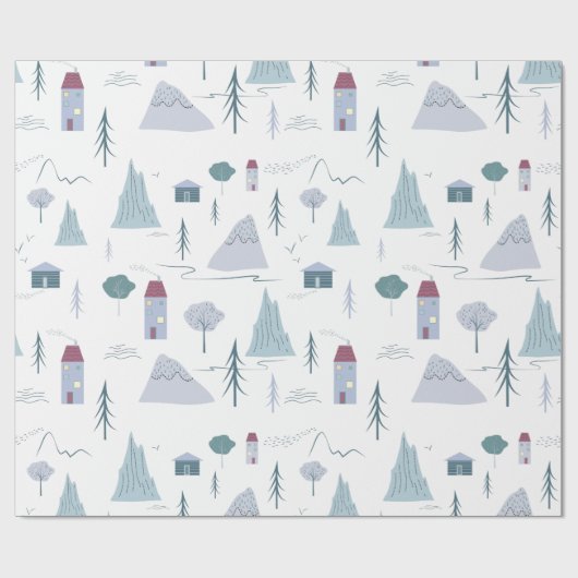 Cute Houses Trees Mountains Modern Pattern Cadeaupapier (Vlak)
