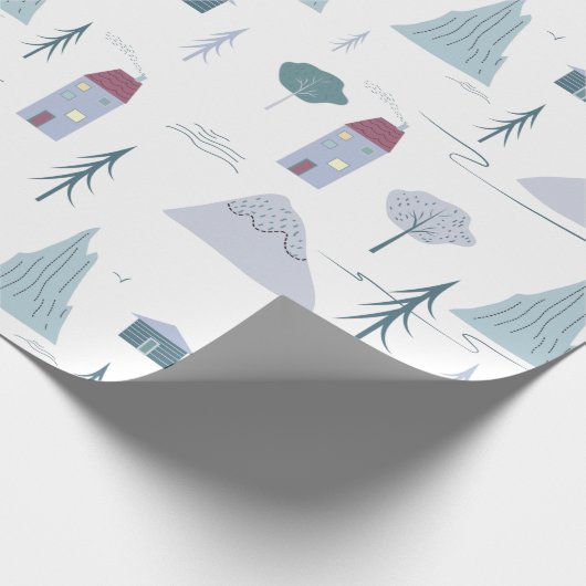 Cute Houses Trees Mountains Modern Pattern Cadeaupapier (Hoek)