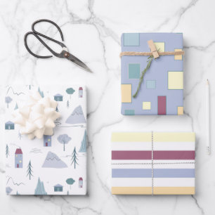 Cute Houses Trees Mountains Modern Pattern Inpakpapier Vel