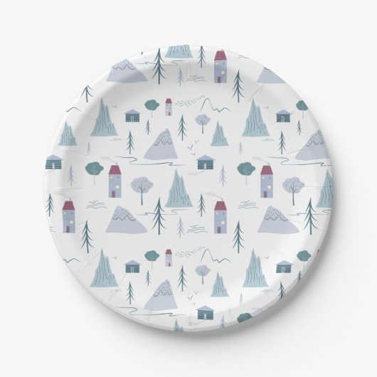 Cute Houses Trees Mountains Modern Pattern Papieren Bordje (Voorkant)