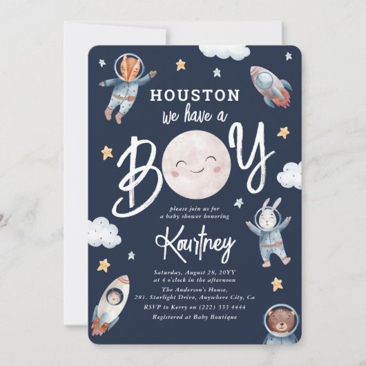 Cute 'Houston we hebben een Boy' Space Baby shower Kaart (Voorkant)