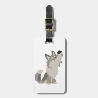 Cute Howling Cartoon Wolf Bagagelabel
