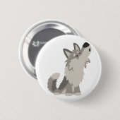 Cute Howling Cartoon Wolf Button Badge (Voorkant /achterkant)