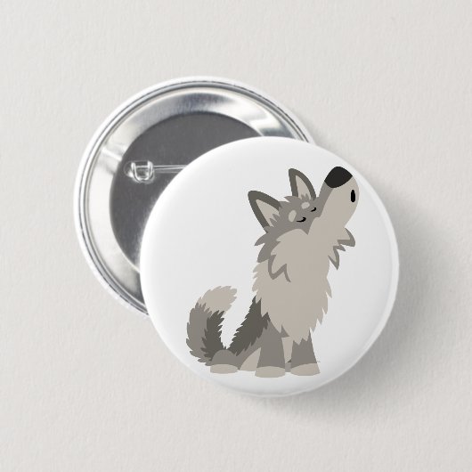 Cute Howling Cartoon Wolf Button Badge (Voorkant /achterkant)
