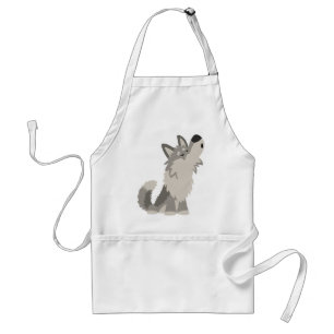 Cute Howling Cartoon Wolf Cooking Apron Standaard Schort
